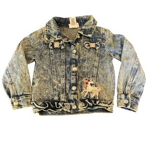 80s Vintage Acid Wash Denim Jacket Unicorn Embroidery Coquette Size 3T Toddler